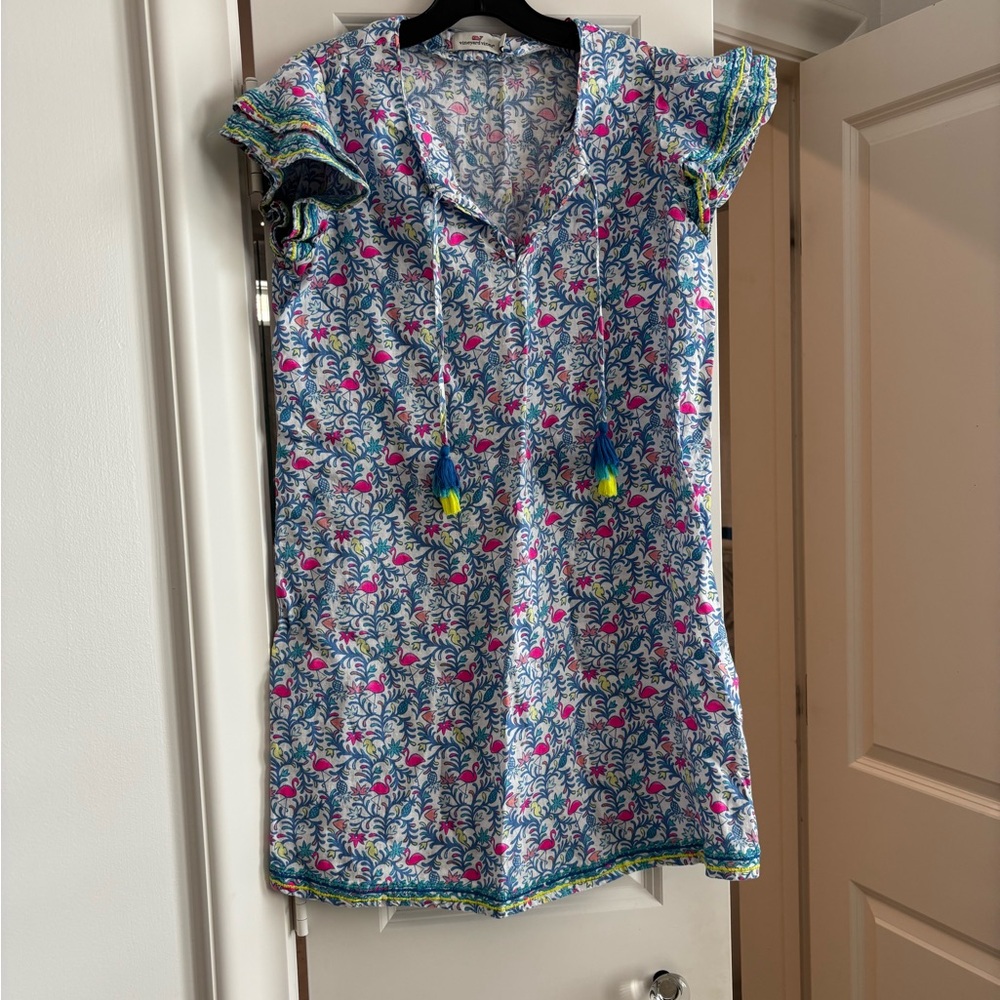Vineyard Vines Linen Floral Print Dress with Tassels
